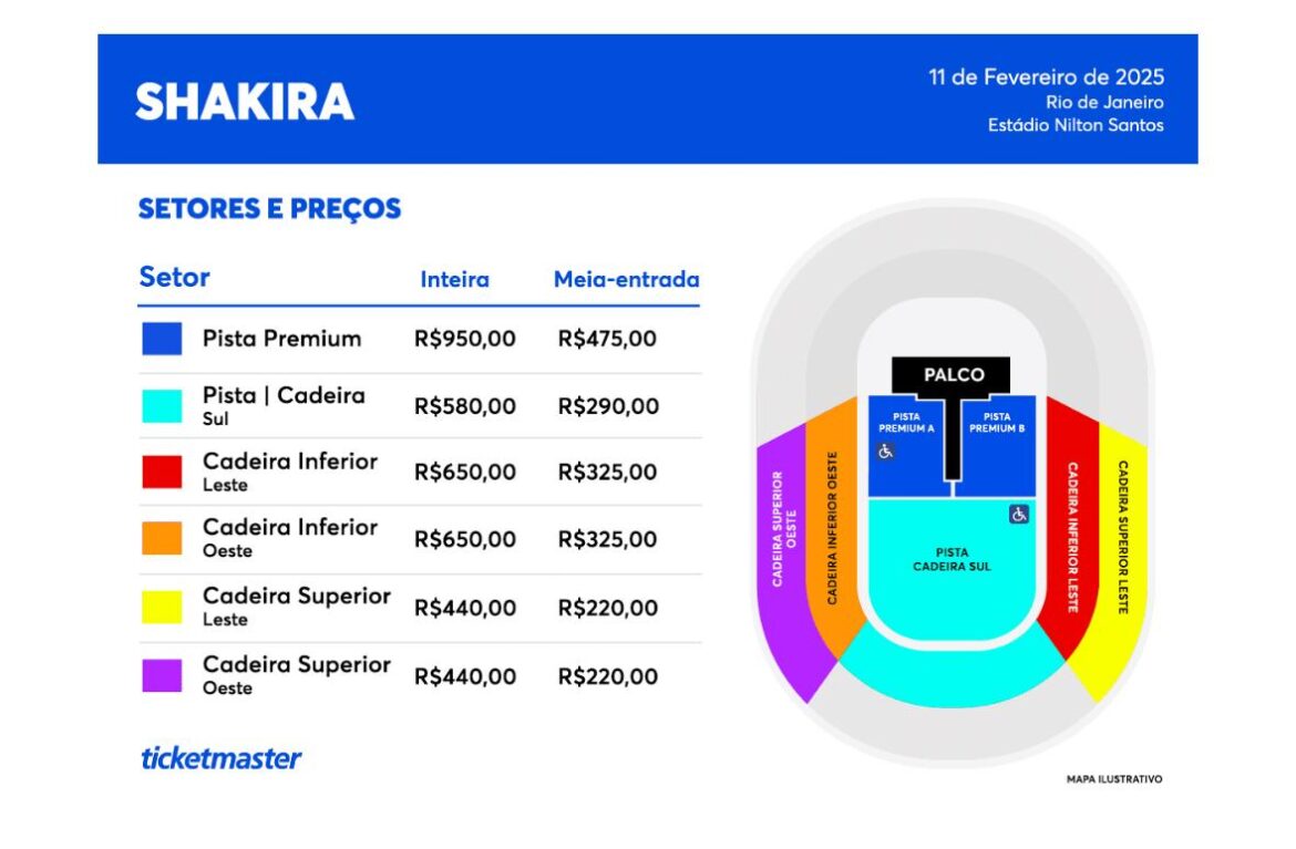 Quanto vai custar o ingresso para ver Shakira no Brasil?